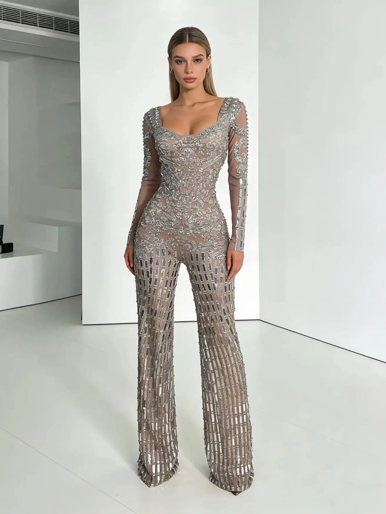 Women Sexy Sparkly Rhinestones Bodycon Jumpsuit Long Sleeve Stretch Evening Party Singer Dancer Performance Stage Costume - AliExpress Jumpsuits&Rompers