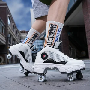 Classic Quality Skateboard Sneakers For Unisex Hard-Wearing Four wheeled deformed shoes Rubber soled double row ice skates - AliExpress Sneakers