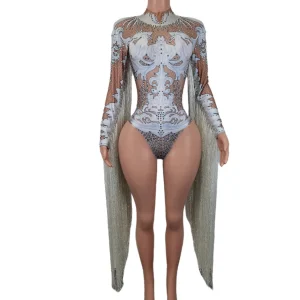 New Designer Print Rhinestone Tassel Rompers Ladies Short Jumpsuit Slim Fit Show Dance Leotard Women Stage Performance Bodysuits - AliExpress Jumpsuits&Rompers