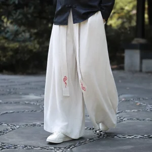 New Chinese Sle Men's Cotton Linen Wide Leg Pants Straight Cut Busin Gentleman Casual Trousers Autumn Season Anti-Wrinkle - AliExpress Pants