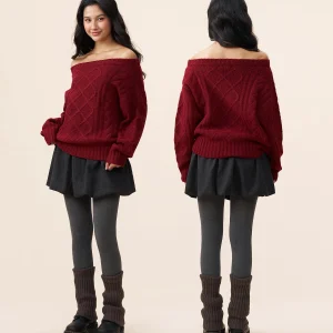Yescci New Year's College Red One-oulder Diamond Sweater Women's Autumn Winter Lazy Sle Soft Plu Top S55430066 - AliExpress Sweaters&Jumpers