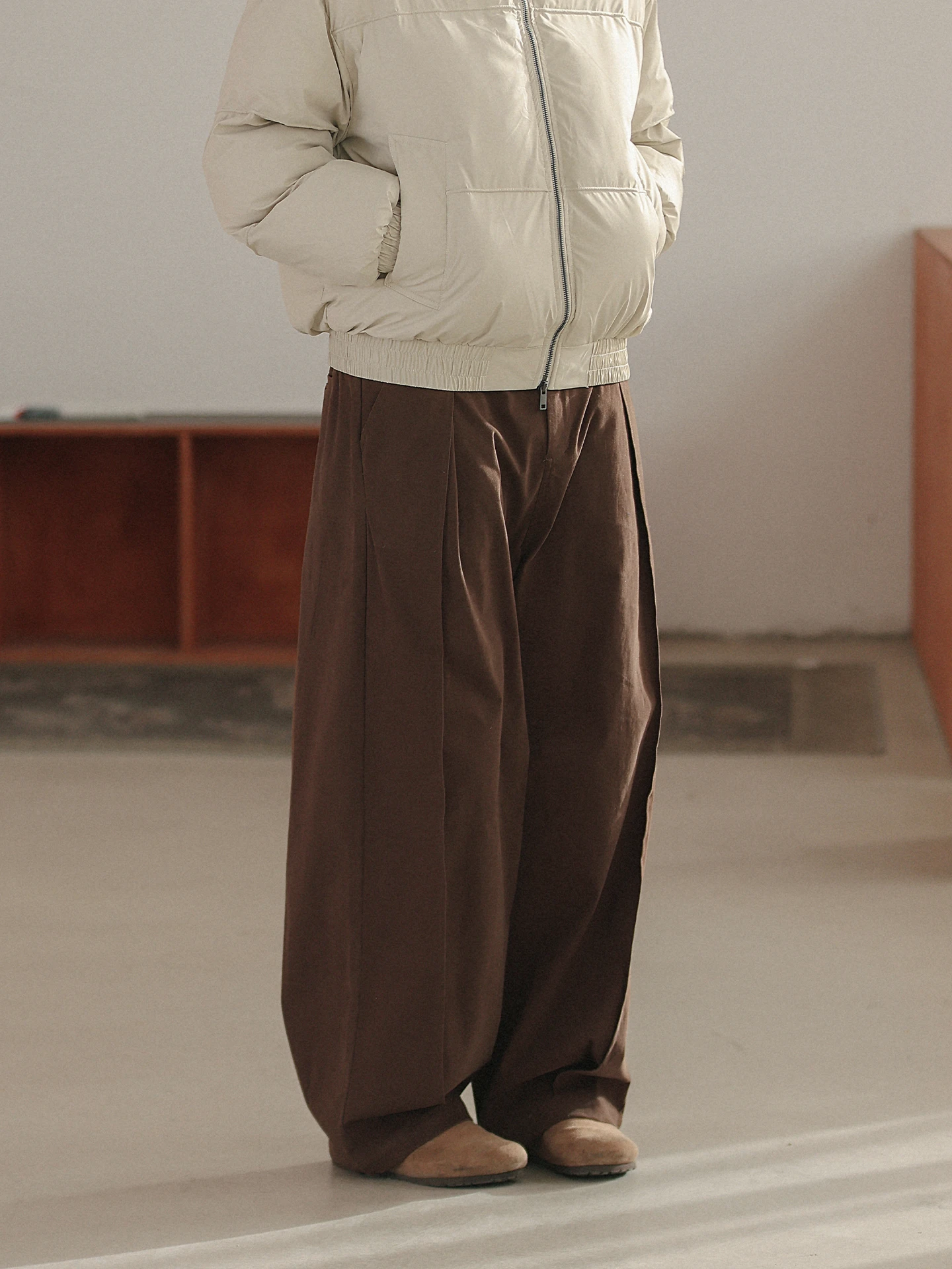 Noears Vintage Workwear Wide Leg Pants Brown Casual Loose Spring y Lazy Feel Elastic Leisure Trousers for Men - AliExpress Pants