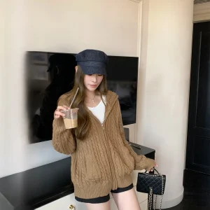 Hhi Autumn Special Hooded Open Cardigan Knitted Sweater Loose Women's Korean Sle Long Sve Regular Length Commute Sle - AliExpress Sweaters&Jumpers