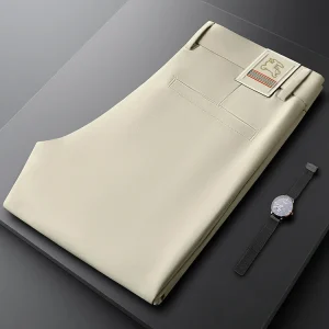 Light Luxury Men's Khaki Casual Pants Slim Straight Commute Busin Trousers Comfortable Silk Spring Autumn Faion Ci - AliExpress Pants