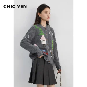 CHIC VEN Korean Women Sweaters Office Loose Knitted Cardigan Long Sleeve Jumpers Girl Outerwear Knitwear Autumn Winter 2024 - AliExpress Sweaters&Jumpers