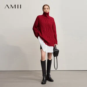 Amii Turtleneck Sweaters For Woman 2025 Winter New Warm Retro Long Sleeves Sweater Loose Pullover Knitting Women's Top 12544155 - AliExpress Sweaters&Jumpers