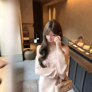 Sparkling oulder Bared Long Sve Knitted Sweater Women's Autumn Winter Faion Design High Collar Diamond Embedded Top - AliExpress Sweaters&Jumpers