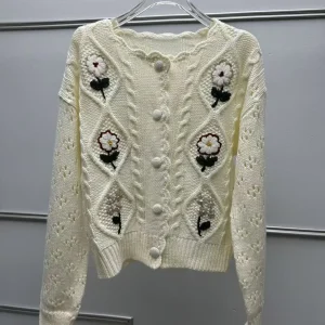 Retro Handmade Knitted Hollow out Sweater Coat for Women Autumn Winter New Sle Embroidery Open Cardigan Warm Woolen Long Sl... - AliExpress Sweaters&Jumpers