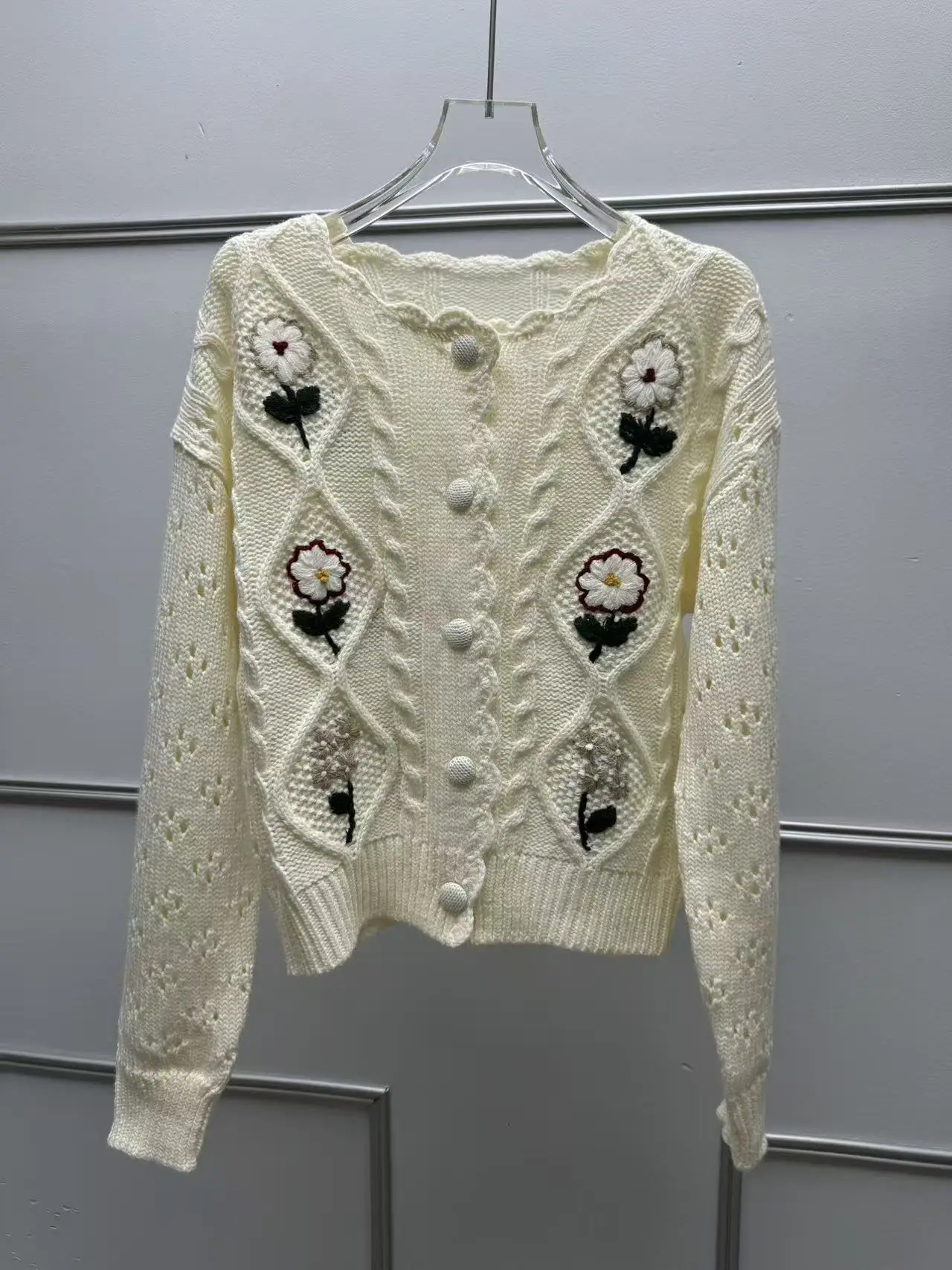 Retro Handmade Knitted Hollow out Sweater Coat for Women Autumn Winter New Sle Embroidery Open Cardigan Warm Woolen Long Sl... - AliExpress Sweaters&Jumpers