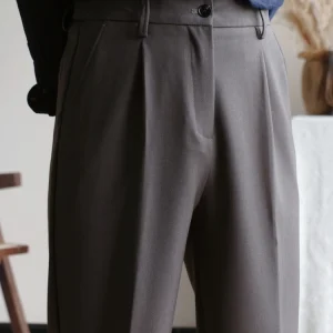 Simple old money retro pendant elastic waist straight high waist casual pants - AliExpress Pants