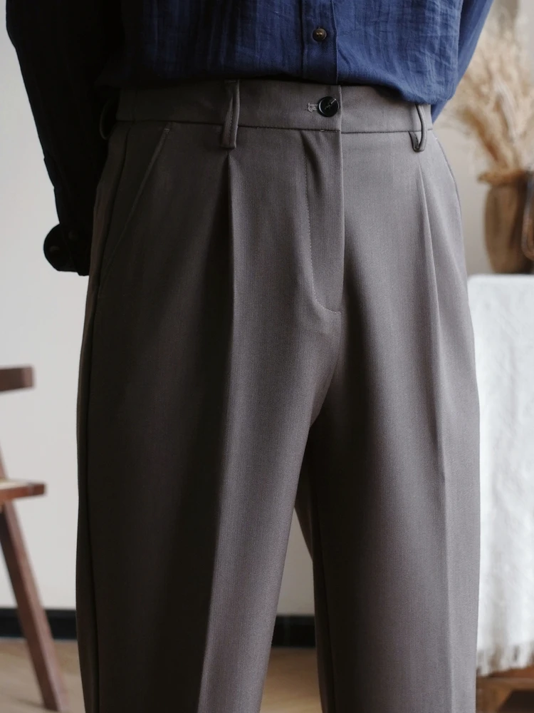Simple old money retro pendant elastic waist straight high waist casual pants - AliExpress Pants