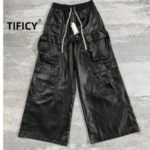 High Street RO Style Metal Loose Wide Leg  Pants Men's Multi Pocket Workwear Straight Leg Casual Drawstring Leg Floor Pants - AliExpress Pants