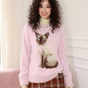 Chemical Girl  adow Siamese  Fake Mink Knitted Sweater Women's Autumn Winter Overhead Warm Thi Long Sve round Ne... - AliExpress Sweaters&Jumpers