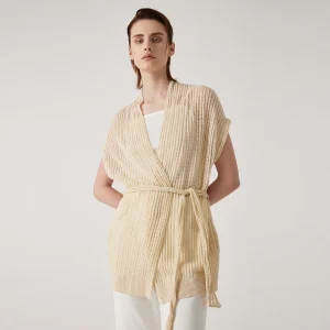 BC1122 high-quality luxury women's Hollow mesh lace up pure linen knitted cardigan - AliExpress Sweaters&Jumpers