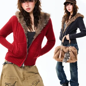 Young Stage Original Red Fce Lined ort Women's Sweater Winter Warmth Sli Slim Fit American Sle Coat with Hood - AliExpress Sweaters&Jumpers