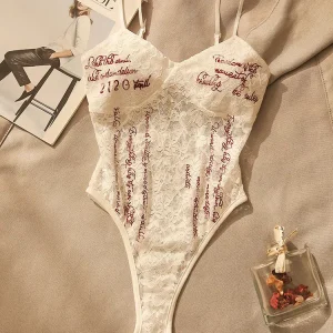 Sexy Pure Desire Letter Hollow out Lace Onesie Strap Print Slimming Base Layer Hot Girl ort Pants High Waist Polyester Fiber - AliExpress Jumpsuits&Rompers
