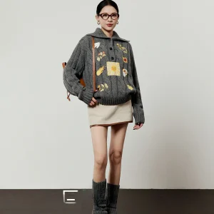 ay Knitted Woolen Sweater Women's Casual Sle Spring New Loose Fit Long Sve Plant Floral Embroidery Single Button Closure - AliExpress Sweaters&Jumpers