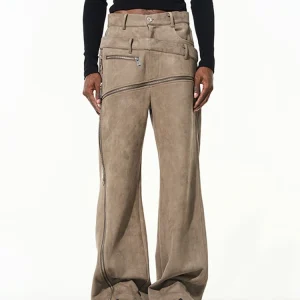 Mauroicardi Spring Autumn Cool Long Khaki Stretchy Suede Faux Leather Pants for Men with Multi Zippers Luxury Designer Clothes - AliExpress Pants
