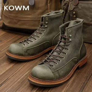 KOWM cowhide Hiking shoes men's walking boot British trekking shoes thick soled cowhide high top motorcycle boots ankle sneakers - AliExpress Sneakers