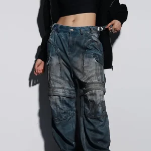 Destructive Wide Leg Pants Dirt Dyed Knee-Length Zipper Workwear Jeans Men Detachable Casual Pants Loose Fit mid Waist Long T... - AliExpress Pants