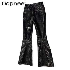 Men's 2026 Spring New High-End Faux Leather Pants Fashion Zipper Flared Shiny PU Leather Pants Handsome Unique Glossy Trousers - AliExpress Pants
