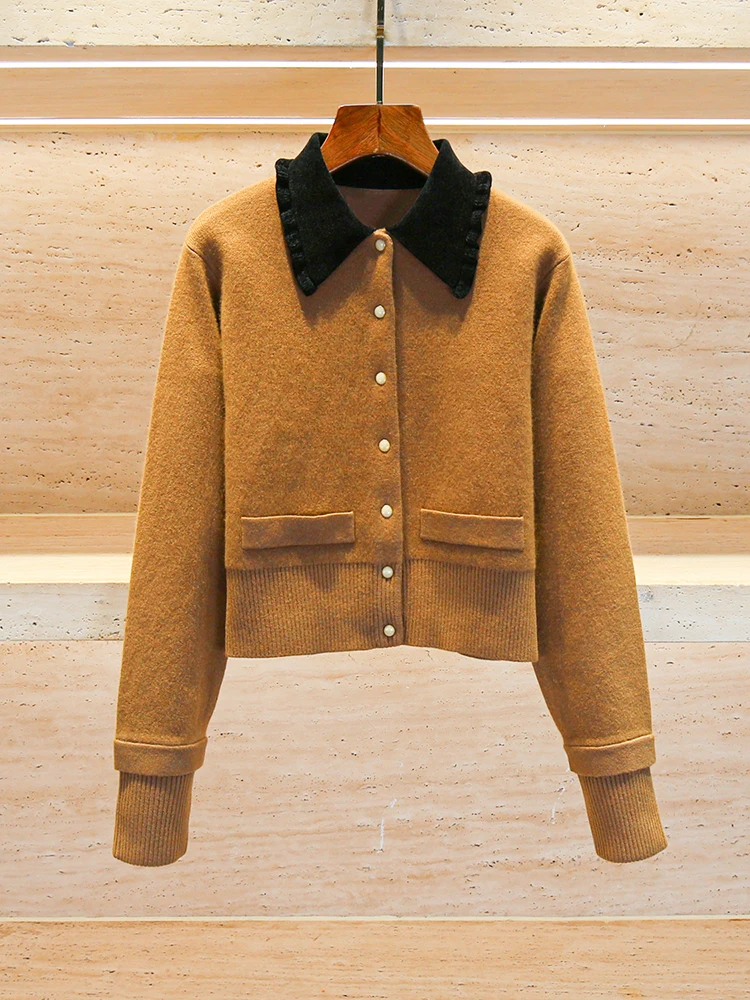 High-End Women's Khaki Knitted Open Cardigan Autumn New Style College Style S Home South Oil French Style Long Sleeve Short Coat - AliExpress Sweaters&Jumpers