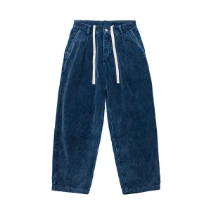 Vintage Blue Dyed Indigo Textured Casual Pants High Gram Heavy Fleece Trousers for Men Non Kapital - AliExpress Pants