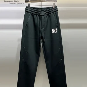 Winter New Men's Thiened Fce Lined Straight Leg Casual Pants Comfortable Loose Fit Printed Warm Trousers for Daily Wear - AliExpress Pants