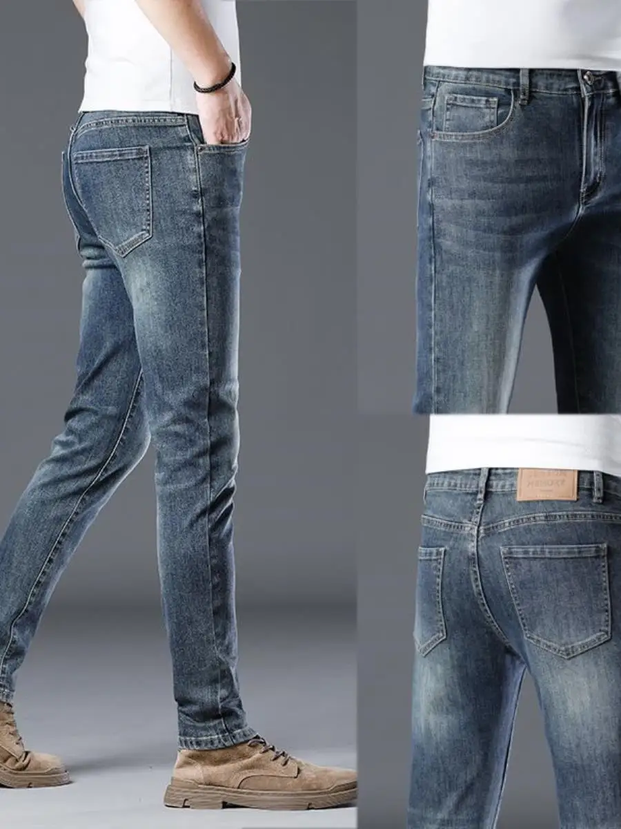 Spring Season Slim Fit Men's Jeans Casual Elastic Korean Style Fashionable Long Pants Versatile Comfortable mid Waist Zipper - AliExpress Pants