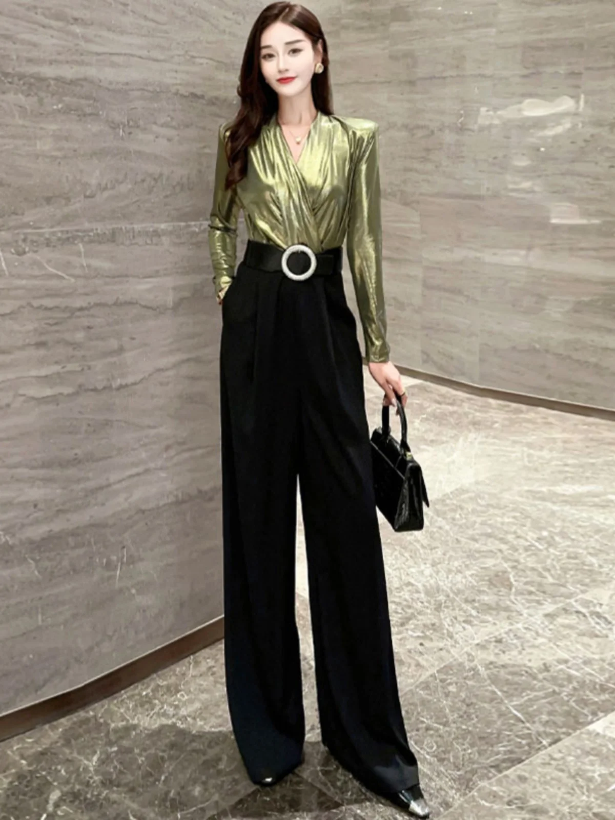 High-End Luxury Color Blo Wide Leg Jumpsuit Women's Autumn Winter New Sle Ele Design Godd Trendy One-Piece Suit - AliExpress Jumpsuits&Rompers