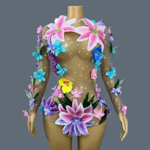 3D Flower See Through Mesh Sexy Bodysuit Costume Party Drag Queen Performer Wear Flower Fairy Women Event Outfit Huaduogaocha - AliExpress Jumpsuits&Rompers