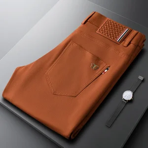 Light luxury men's brick red butterfly embossed jeans men slim slim straight leg autumn and winter casual business pants - AliExpress Pants