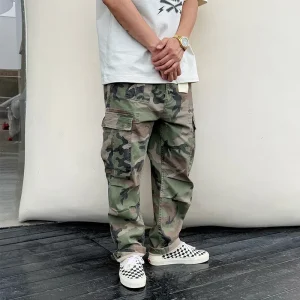 Retro Washed Loose Straight Leg Camouflage Elastic Casual Pants Men's Ameika Khaki Workwear Trousers Youth Active Style - AliExpress Pants