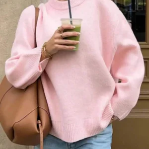 Women's Soft Pink Crew Neck Drop Shoulder Loose Knit Pullover Sweater - AliExpress Sweaters&Jumpers