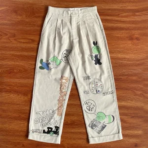 Kapital Kountry Japanese Sle Casual Cartoon Print Waed Outdated Corduroy Long Pants Straight Leg Elastic Waist Cotton You... - AliExpress Pants