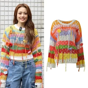 Faionable Knitted Top Hollow out Tassel Trim Striped Hook Flower Loose Fit Women's Commute Sle Ultra Thin Summer New Arrival - AliExpress Sweaters&Jumpers