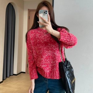 WTHEONE Lazy Aosphere Wool Blend Loose Fit Red Rope Embroidery round Ne Knitwear Women's Faion Spring Autumn Winter - AliExpress Sweaters&Jumpers