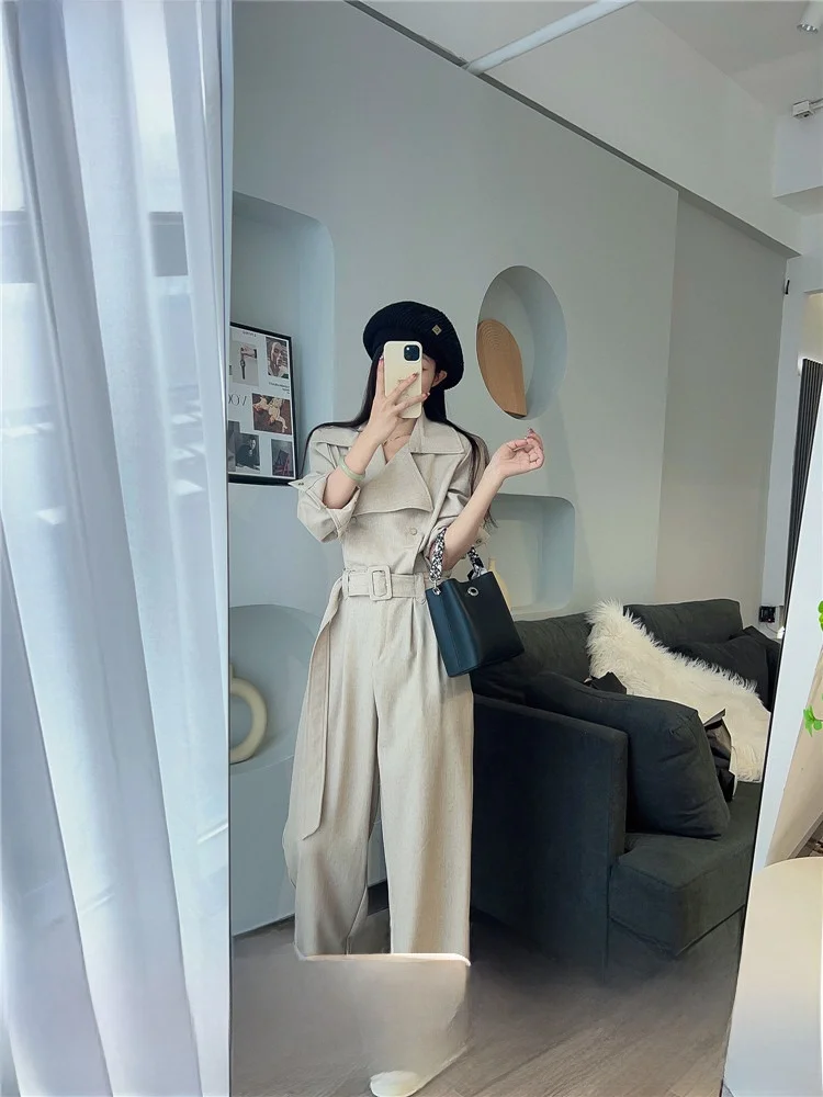 Women's Suit One-Piece Spring Autumn Loose Casual Wide Leg Pants High Waist Design Comfortable Long Straight Tube Suit - AliExpress Jumpsuits&Rompers