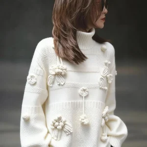 Korean Style Long Sleeve Knitted Sweater Women's Loose Fit Heavy Embroidery 3D Flower Design Fashionable Autumn Winter New Ar... - AliExpress Sweaters&Jumpers
