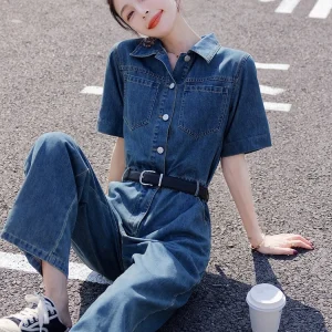 La Chapelle Spring Summer New Women's Denim Overalls Waist Cinching Slimming ort plus Size Long Pants Workwear Sle - AliExpress Jumpsuits&Rompers