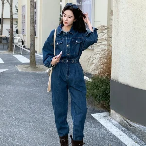 High Waist  Denim Jumpsuit Women's Commute Sle Slimming Straight Leg Long Pants Age Defng Spring 2026 New Arrival - AliExpress Jumpsuits&Rompers