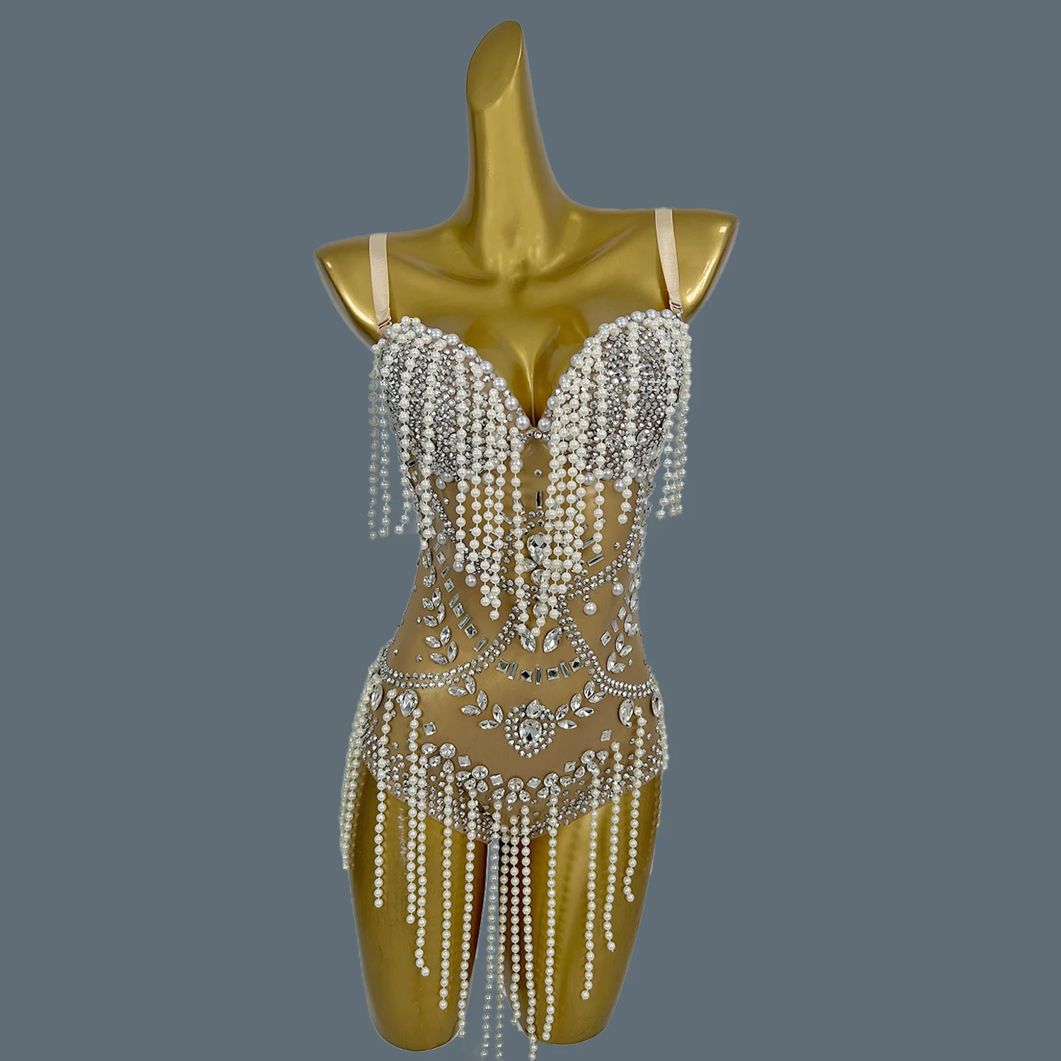 Sexy Mesh See Through Sparkly Rhinestone Pearls Tassel Bodysuit for Women Dancer Performance Costume Club Stage Bodysuit Xuejian - AliExpress Jumpsuits&Rompers