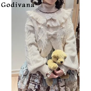 Winter Thickened Warm Sweet Cute Doll Feel Girl Sweater Bowknot Versatile Lantern Sleeve Lolita Coat Cardigan - AliExpress Sweaters&Jumpers