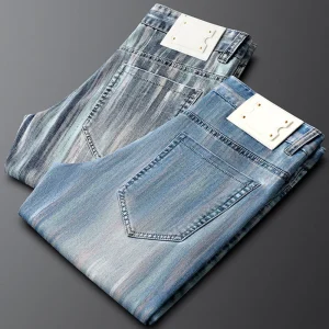 Handsome color bleaching process cotton polyester casual jeans men slim slim feet men summer thin - AliExpress Pants