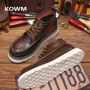 KOWM Cowhide Hiking shoes men walking boots British motorcycle boots ankle casual trekking shoes thick soled snow boots sneakers - AliExpress Sneakers