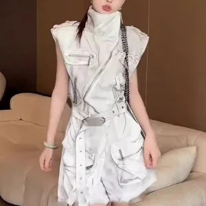 High Street Women Playsuits Sleeveless High Waist Zip Stand Collar Summer Fashion Casual Multiple Pockets Cargo Rompers Female - AliExpress Jumpsuits&Rompers