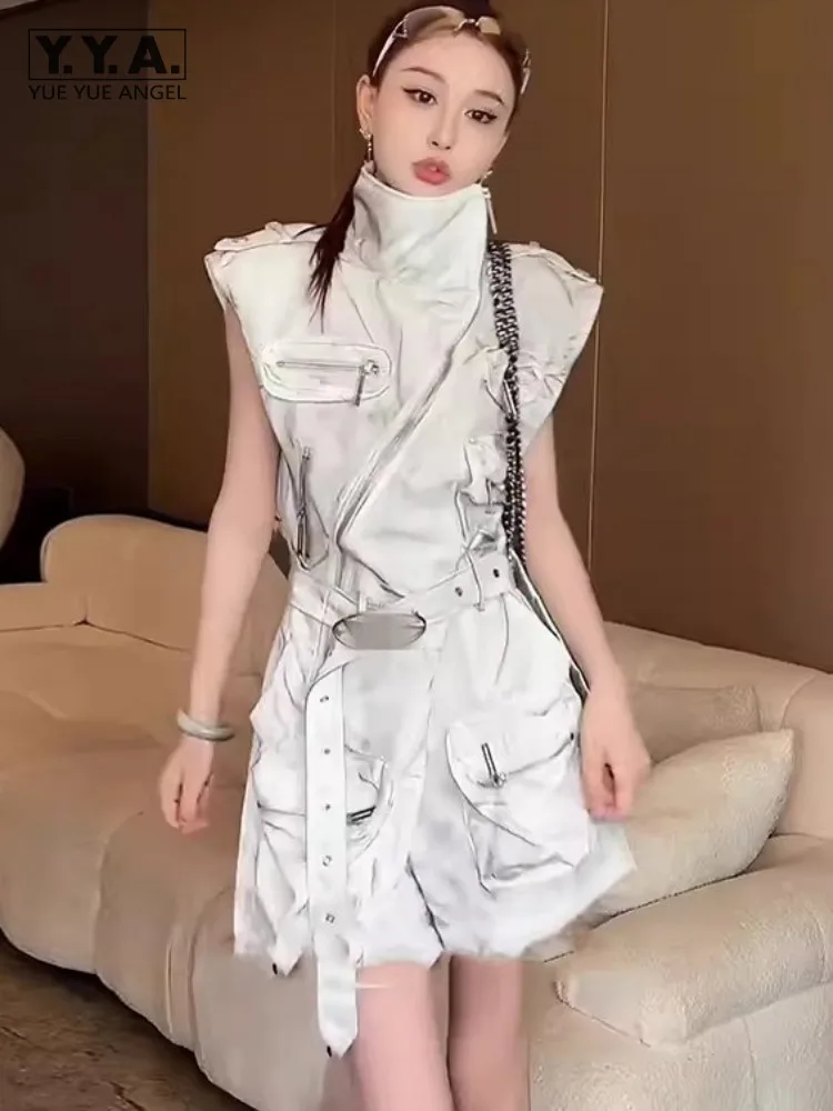 High Street Women Playsuits Sleeveless High Waist Zip Stand Collar Summer Fashion Casual Multiple Pockets Cargo Rompers Female - AliExpress Jumpsuits&Rompers