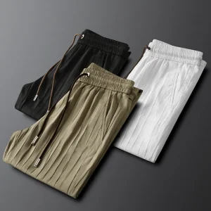 Quality handsome vertical striped men's casual sports pants slim slim feet summer thin stretch sweatpants men - AliExpress Pants