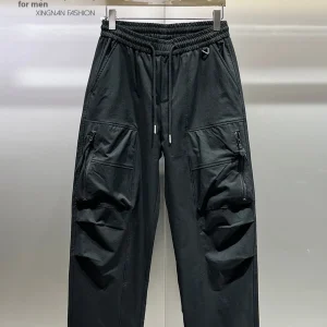 Spring Summer Trendy Brand Men's Loose Straight Casual Pants Pure Color Versatile Fashion Multi Pocket Workwear Polyester Fiber - AliExpress Pants