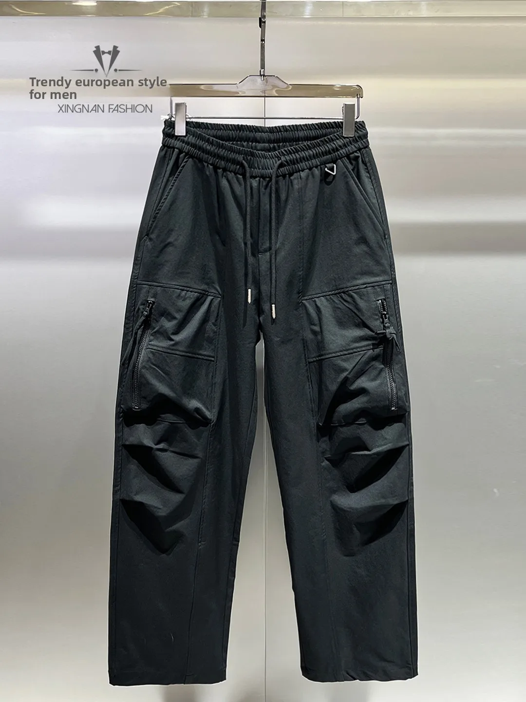 Spring Summer Trendy Brand Men's Loose Straight Casual Pants Pure Color Versatile Fashion Multi Pocket Workwear Polyester Fiber - AliExpress Pants